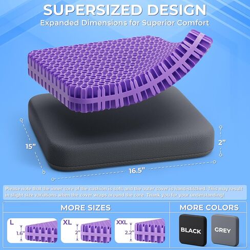 وسادة مقعد جل TushGuard للجلوس الطويل، وسادة مقعد كرسي مكتب بتصميم كبير وسميك حاصل على براءة اختراع، وسادات تبريد قابلة للتنفس للكراسي، وسائد سيارة ناعمة للكرسي المتحرك (كبير جدًا، رمادي) in Kuwait