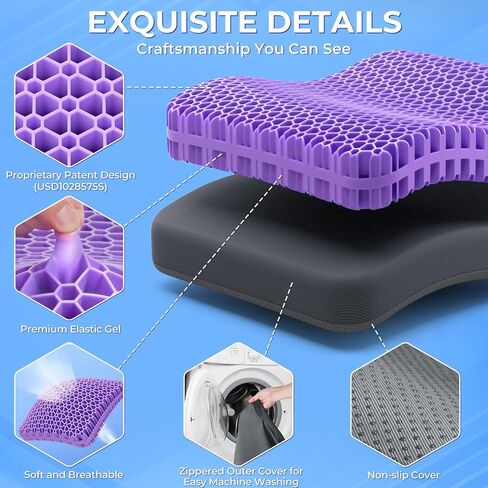 وسادة مقعد جل TushGuard للجلوس الطويل، وسادة مقعد كرسي مكتب بتصميم كبير وسميك حاصل على براءة اختراع، وسادات تبريد قابلة للتنفس للكراسي، وسائد سيارة ناعمة للكرسي المتحرك (كبير جدًا، رمادي) in Kuwait