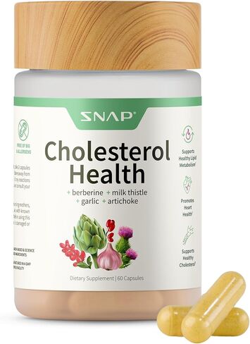 Snap Supplements Cholesterol Health, Support Healthy Cholesterol Levels, Natural Heart Health, Digestive Health, Metabolic Health, Garlic Extract, Berberine, Artichoke, Milk Thistle, 60 Capsules in Kuwait