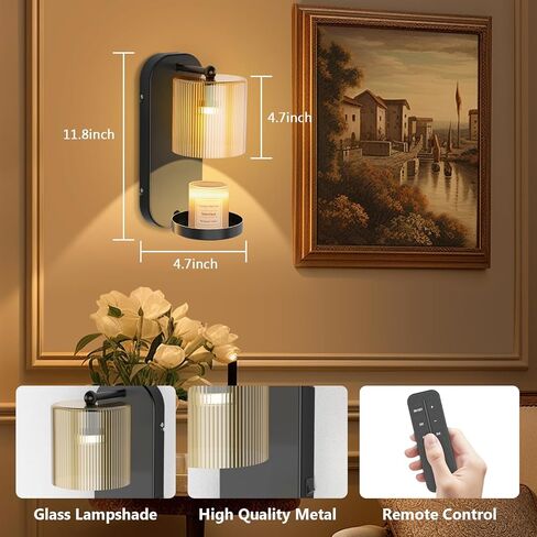 مصباح تسخين الشموع المثبت على الحائط مع جهاز تحكم عن بعد، ومؤقت وخافت، وجهاز تسخين الشمع عديم اللهب لشموع البرطمان، وشمعدان حائط معدني لعطر المنزل والإضاءة الزخرفية in Kuwait