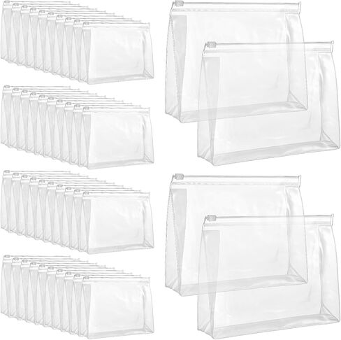 50 Pcs Travel Toiletry Organizer Mini Clear Makeup Bag Small PVC Waterproof Makeup Bag Pouches Plastic Cosmetic Organizer Bag with Zipper for Women Men Travel (7.9'', Transparent) in Saudi Arabia