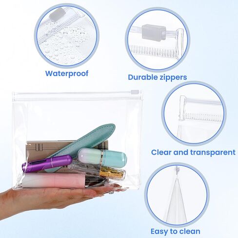 50 Pcs Travel Toiletry Organizer Mini Clear Makeup Bag Small PVC Waterproof Makeup Bag Pouches Plastic Cosmetic Organizer Bag with Zipper for Women Men Travel (7.9'', Transparent) in Saudi Arabia