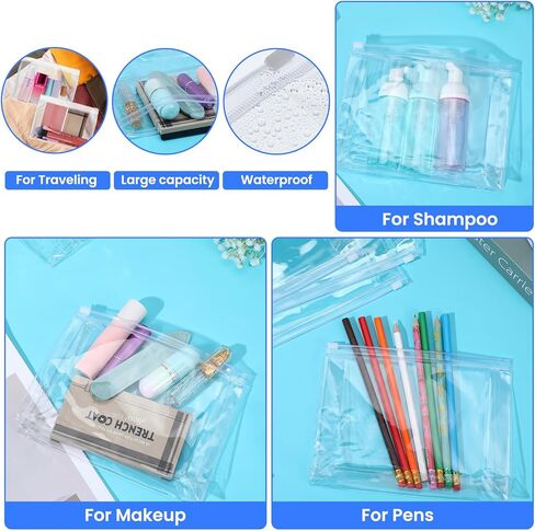 50 Pcs Travel Toiletry Organizer Mini Clear Makeup Bag Small PVC Waterproof Makeup Bag Pouches Plastic Cosmetic Organizer Bag with Zipper for Women Men Travel (7.9'', Transparent) in Saudi Arabia