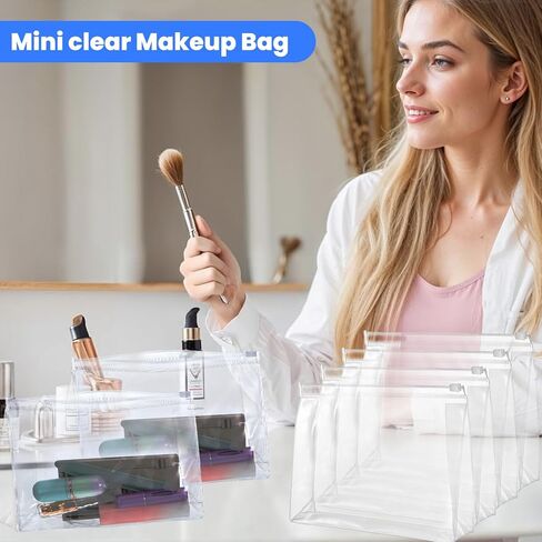 50 Pcs Travel Toiletry Organizer Mini Clear Makeup Bag Small PVC Waterproof Makeup Bag Pouches Plastic Cosmetic Organizer Bag with Zipper for Women Men Travel (7.9'', Transparent) in Saudi Arabia