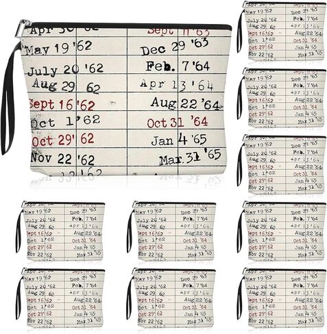 Sieral 20 Pcs Library Book Club Gifts Bookish Pouch Book Lover Gifts Bookish Zipper Canvas Pouch for Women Library Due Date Card Makeup Bag Back to School Party Favors in Saudi Arabia
