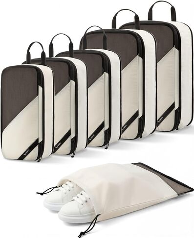 مكعبات تعبئة LUGGEX للسفر، حقائب تنظيم الأمتعة POX01، منظم حقيبة مع حقيبة أحذية، 6 مجموعات مكعبات سفر للتعبئة (POX-Core، بيج) in Kuwait