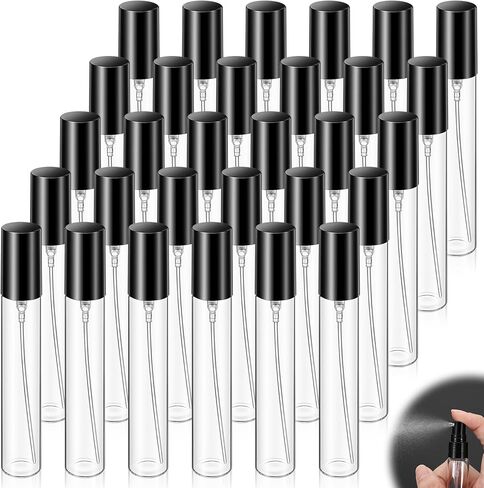 30 PCS Glass Refillable Perfume Bottles, 15ml Mini Glass Spray Bottles Perfume Travel Bottle Pocket Spray Atomizer Empty Fragrance Atomizer Travel Size Perfumes Refill Bottles-Black in Kuwait