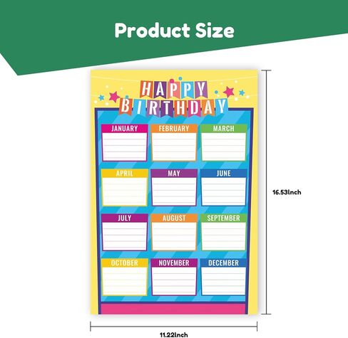 2-Pack Birthday Board & Chart Combo - Reusable Classroom Decor Poster (16.5 x 11.22 Inches) for Wall or Bulletin Board Display | All 12 Months Chart in Saudi Arabia