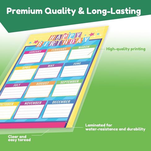 2-Pack Birthday Board & Chart Combo - Reusable Classroom Decor Poster (16.5 x 11.22 Inches) for Wall or Bulletin Board Display | All 12 Months Chart in Saudi Arabia