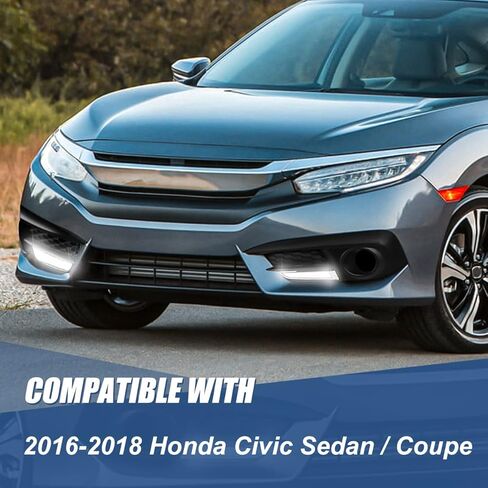 مجموعة مصابيح الضباب LED من Auto Dynasty متوافقة مع سيارة Honda Civic Sedan Coupe 2016-2018، استبدال مصباح الضباب، جانب راكب السائق، عدسة شفافة بغطاء أسود in Saudi Arabia