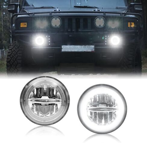 LED DRL Daytime Running Fog Lights Assembly Replacement for 2003-2009 H2, White Halo Ring DRL Driving Lamp + Fog Lamp Kit, Replace OE 15060533, 15258697, 15205899 in Kuwait