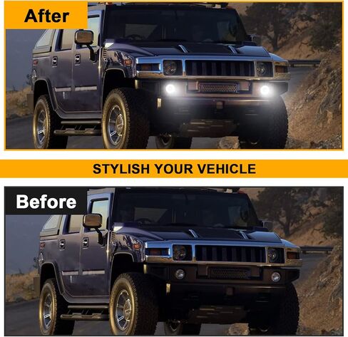 LED DRL Daytime Running Fog Lights Assembly Replacement for 2003-2009 H2, White Halo Ring DRL Driving Lamp + Fog Lamp Kit, Replace OE 15060533, 15258697, 15205899 in Kuwait