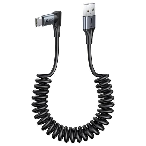 SUNGUY Right Angle Coiled USB C Cable 3FT [2Pack], 90 Degree USB A to USB C Cable for Android Auto & Carplay, USB Type C Charging Cable for iPhone 16 15 Pro/Pro Max/Plus, Samsung Galaxy S24 S23 S22 in Kuwait