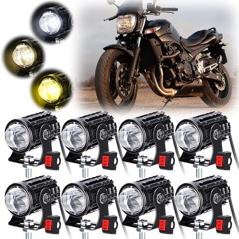 VIHOSE 8 Pack Motorcycle LED Driving Fog Lights Kit 12v White/Amber Motor Auxiliary LED Spotlights with 8 Switch Ip67 Waterproof Motorcycle Auxiliary Headlight for Car SUV ATV Tractor Offroad SUV in Saudi Arabia