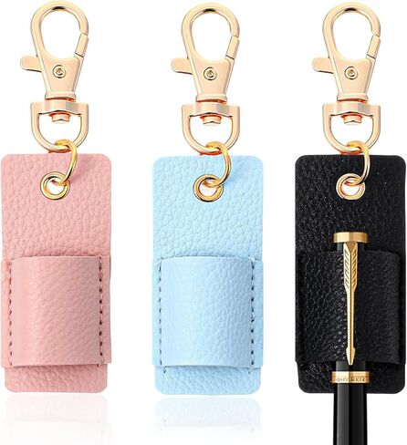 3 Pcs Pen Holder for Lanyard, PU Leather Single Lanyard Badge Pen Holder Portable Anti-Lost Pencil Holder Keychain for Nurse Courier Clerk Office School in Kuwait