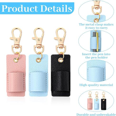 3 Pcs Pen Holder for Lanyard, PU Leather Single Lanyard Badge Pen Holder Portable Anti-Lost Pencil Holder Keychain for Nurse Courier Clerk Office School in Kuwait
