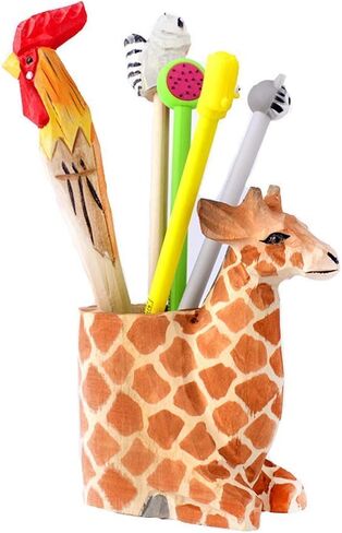 Wooden Desktop Pen Pencil Holder Stand, Creative Handmade Wood Carving Cartoon Animals Pen and Pencil Organizer Cup Office Supplies (Tiger) in Kuwait