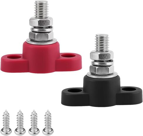 2PCS Car Single Stud Battery Junction Posts Block, 12V 1/4" Heavy Duty Vehicle Power Distribution Block, Auto Insulated Power Distribution Terminals, Universal for SUV RV Truck in Kuwait