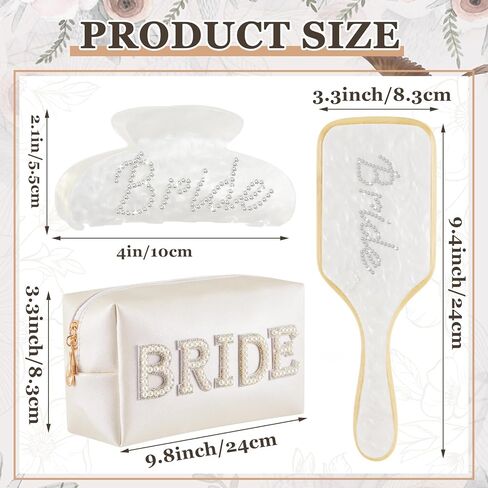 مجموعة هدايا العروس لتكون مكونة من 3 قطع، حقيبة مكياج العروس، فرشاة شعر مخلب، مشبك شعر لحفلات الزفاف والخطوبة، وإكسسوارات حفلات الزفاف وحفلات العزوبية in Kuwait