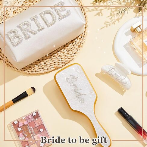 مجموعة هدايا العروس لتكون مكونة من 3 قطع، حقيبة مكياج العروس، فرشاة شعر مخلب، مشبك شعر لحفلات الزفاف والخطوبة، وإكسسوارات حفلات الزفاف وحفلات العزوبية in Kuwait