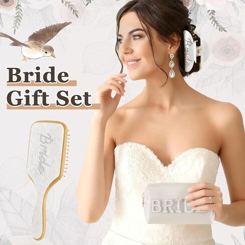 مجموعة هدايا العروس لتكون مكونة من 3 قطع، حقيبة مكياج العروس، فرشاة شعر مخلب، مشبك شعر لحفلات الزفاف والخطوبة، وإكسسوارات حفلات الزفاف وحفلات العزوبية in Kuwait