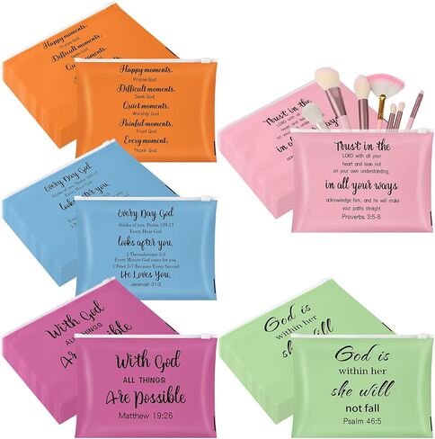 Kacctyen 100 Pcs Christian Gifts for Women Bulk Religious Bible Verse Makeup Cosmetic Bag Bulk Church Inspirational Gift Plastic Toiletry Bag Travel Purse for Mother's Day Teacher 8" x 6" in Saudi Arabia