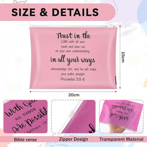 Kacctyen 100 Pcs Christian Gifts for Women Bulk Religious Bible Verse Makeup Cosmetic Bag Bulk Church Inspirational Gift Plastic Toiletry Bag Travel Purse for Mother's Day Teacher 8" x 6" in Saudi Arabia