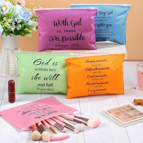 Kacctyen 100 Pcs Christian Gifts for Women Bulk Religious Bible Verse Makeup Cosmetic Bag Bulk Church Inspirational Gift Plastic Toiletry Bag Travel Purse for Mother's Day Teacher 8" x 6" in Saudi Arabia