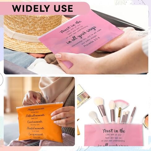 Kacctyen 100 Pcs Christian Gifts for Women Bulk Religious Bible Verse Makeup Cosmetic Bag Bulk Church Inspirational Gift Plastic Toiletry Bag Travel Purse for Mother's Day Teacher 8" x 6" in Saudi Arabia