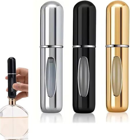 5ml Refillable Perfume Atomizer Portable Fine-Mist Spray Bottle (Silver/Black/Gold) - Leak-Proof Travel Cosmetic Container | Great Holiday Gift for Her/Him in Saudi Arabia