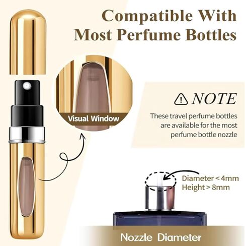 5ml Refillable Perfume Atomizer Portable Fine-Mist Spray Bottle (Silver/Black/Gold) - Leak-Proof Travel Cosmetic Container | Great Holiday Gift for Her/Him in Saudi Arabia