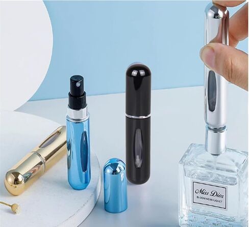 5ml Refillable Perfume Atomizer Portable Fine-Mist Spray Bottle (Silver/Black/Gold) - Leak-Proof Travel Cosmetic Container | Great Holiday Gift for Her/Him in Saudi Arabia