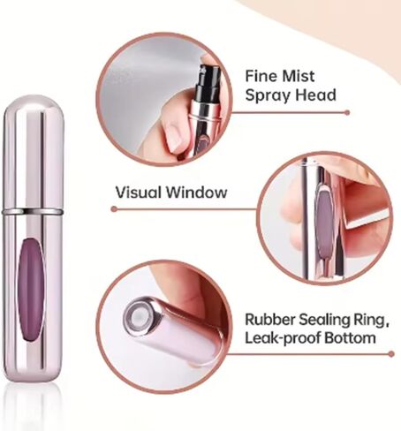 5ml Refillable Perfume Atomizer Portable Fine-Mist Spray Bottle (Silver/Black/Gold) - Leak-Proof Travel Cosmetic Container | Great Holiday Gift for Her/Him in Saudi Arabia