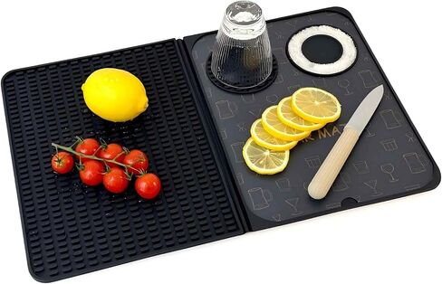 Bar Mat, Bar Accessories, Multifunctional Folding Cocktail Mat with Cutting Board, 18" X 12"(Black) Drying Mats,Bar Mat for Countertop,Bar Decorations for Home, Outdoor Bar Accessories,Travel in Saudi Arabia