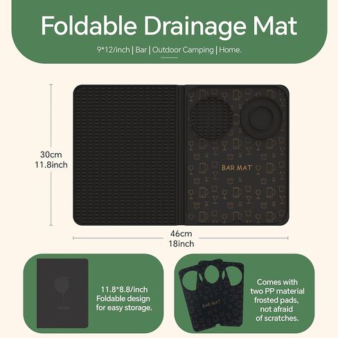 Bar Mat, Bar Accessories, Multifunctional Folding Cocktail Mat with Cutting Board, 18" X 12"(Black) Drying Mats,Bar Mat for Countertop,Bar Decorations for Home, Outdoor Bar Accessories,Travel in Saudi Arabia