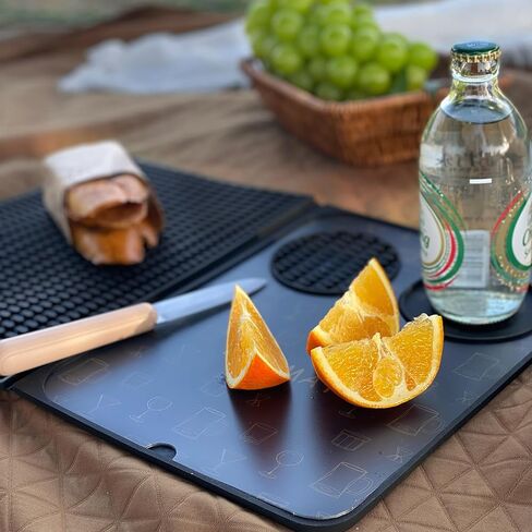 Bar Mat, Bar Accessories, Multifunctional Folding Cocktail Mat with Cutting Board, 18" X 12"(Black) Drying Mats,Bar Mat for Countertop,Bar Decorations for Home, Outdoor Bar Accessories,Travel in Saudi Arabia