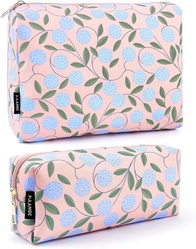 MAANGE Travel Makeup Bag, Cosmetic Bag, Portable Large Capacity Makeup Case, Make Up Organizer For Women, Oxford Cloth Toiletry Bag With Handle (Pink Plants) in Kuwait