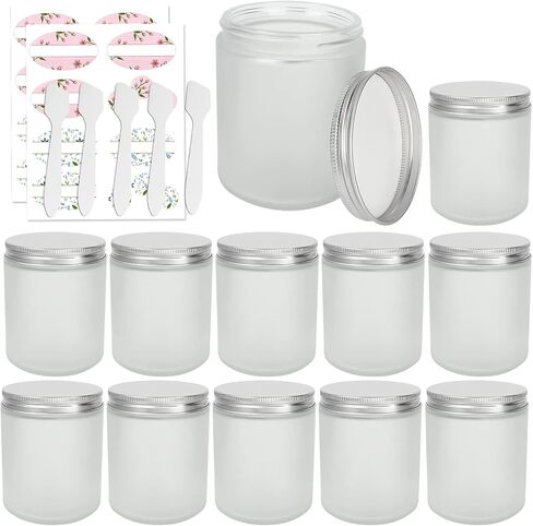 12 عبوة من الجرار الزجاجية المستديرة بوزن 8 أونصة مع أغطية معدنية فضية، برطمانات شموع فارغة شفافة غير لامعة سعة 240 مل، حاويات تخزين الطعام، برطمانات تعليب للتوابل والمسحوق والسائل والعينة وغسول كريم الوجه in Kuwait