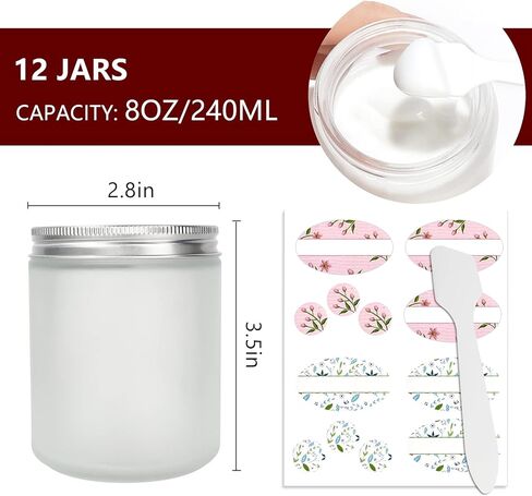 12 عبوة من الجرار الزجاجية المستديرة بوزن 8 أونصة مع أغطية معدنية فضية، برطمانات شموع فارغة شفافة غير لامعة سعة 240 مل، حاويات تخزين الطعام، برطمانات تعليب للتوابل والمسحوق والسائل والعينة وغسول كريم الوجه in Kuwait
