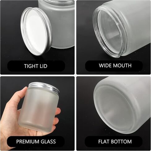 12 عبوة من الجرار الزجاجية المستديرة بوزن 8 أونصة مع أغطية معدنية فضية، برطمانات شموع فارغة شفافة غير لامعة سعة 240 مل، حاويات تخزين الطعام، برطمانات تعليب للتوابل والمسحوق والسائل والعينة وغسول كريم الوجه in Kuwait