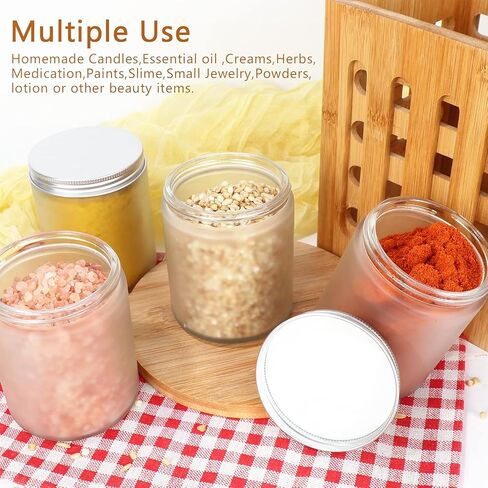 12 عبوة من الجرار الزجاجية المستديرة بوزن 8 أونصة مع أغطية معدنية فضية، برطمانات شموع فارغة شفافة غير لامعة سعة 240 مل، حاويات تخزين الطعام، برطمانات تعليب للتوابل والمسحوق والسائل والعينة وغسول كريم الوجه in Kuwait