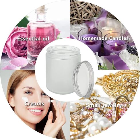 12 عبوة من الجرار الزجاجية المستديرة بوزن 8 أونصة مع أغطية معدنية فضية، برطمانات شموع فارغة شفافة غير لامعة سعة 240 مل، حاويات تخزين الطعام، برطمانات تعليب للتوابل والمسحوق والسائل والعينة وغسول كريم الوجه in Kuwait