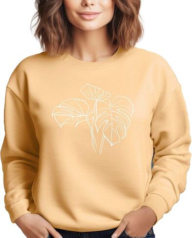Verita Culture Monstera Plant Flower botanical plant Women's Long Sleeve Crewneck Sweatshirt flower Print Graphic Shirts Pullover Tops Sage in Kuwait