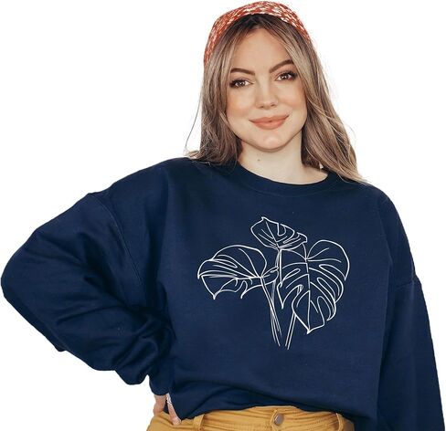 Verita Culture Monstera Plant Flower botanical plant Women's Long Sleeve Crewneck Sweatshirt flower Print Graphic Shirts Pullover Tops Sage in Kuwait