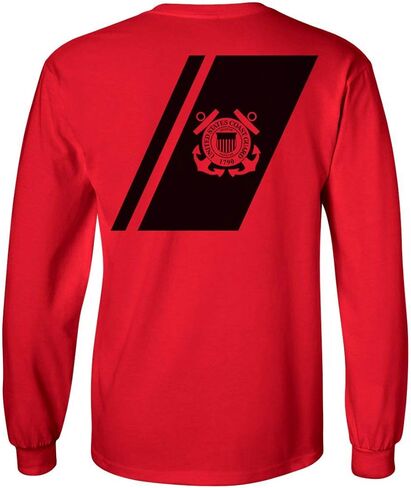 USCG US خفر السواحل الأمريكي سباق الشريط الأمامي والخلفي قميص أحمر طويل الأكمام الولايات المتحدة الأمريكية in Kuwait