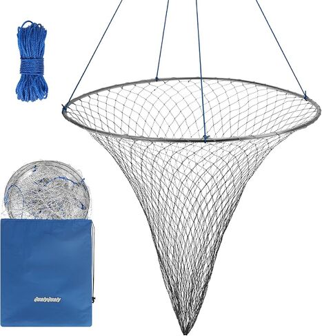 QualyQualy Bridge and Pier Fishing Net, Foldable Drop Net for Pier Fishing with Rope, Landing Net Soft Steel Hoop and Nylon Mesh Net in Kuwait