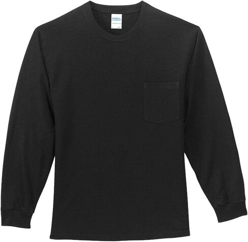 Port & Company Tall Long Sleeve Essential Pocket Tee 4XLT Jet Black in Kuwait