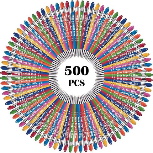 ExpressDesigns™ - ما يصل إلى 1000 قطعة من الأقلام المخصصة | انفجار الألوان | حبر أسود معدني ناعم الملمس مخصص بالاسم أو الشعار (متنوع، 50 قطعة) in Kuwait