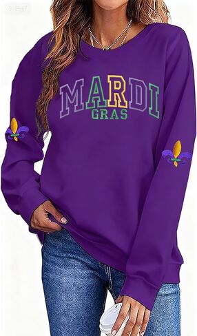 سويت شيرت ماردي غرا للنساء من نيو أورليانز، قمصان برسومات قناع الحفلات، قمصان برسومات فات الثلاثاء للعطلات وأكمام طويلة in Kuwait
