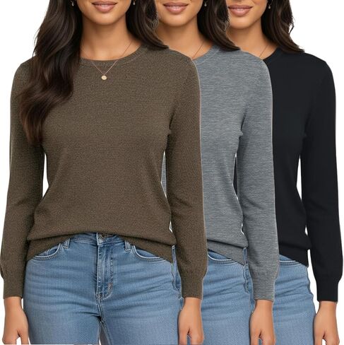 1/3 حزمة البلوزات النسائية طويلة الأكمام خفيفة الوزن Crewneck فضفاضة تناسب متماسكة البلوز الأعلى الخريف ملابس عصرية سترة in Kuwait